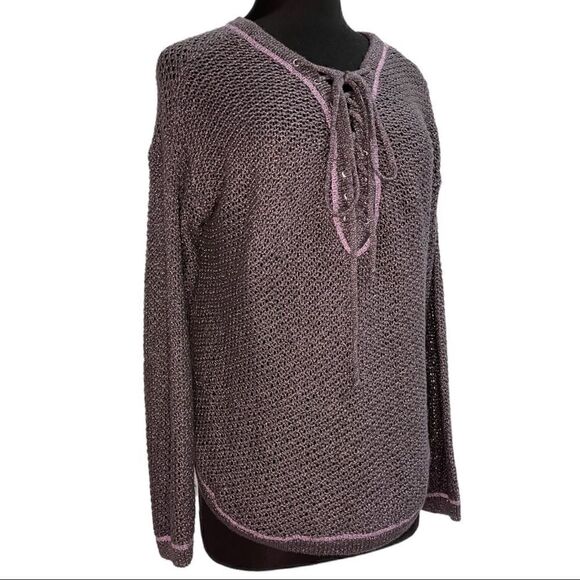 KIMCHI Blue Purple Metallic a lace Up Sweater Sz S - Picture 6 of 13
